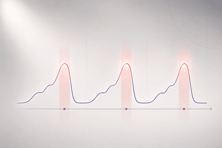 Recurring premenstrual symptom pattern shown as three repeating cycles with symptom peaks before menstruation.