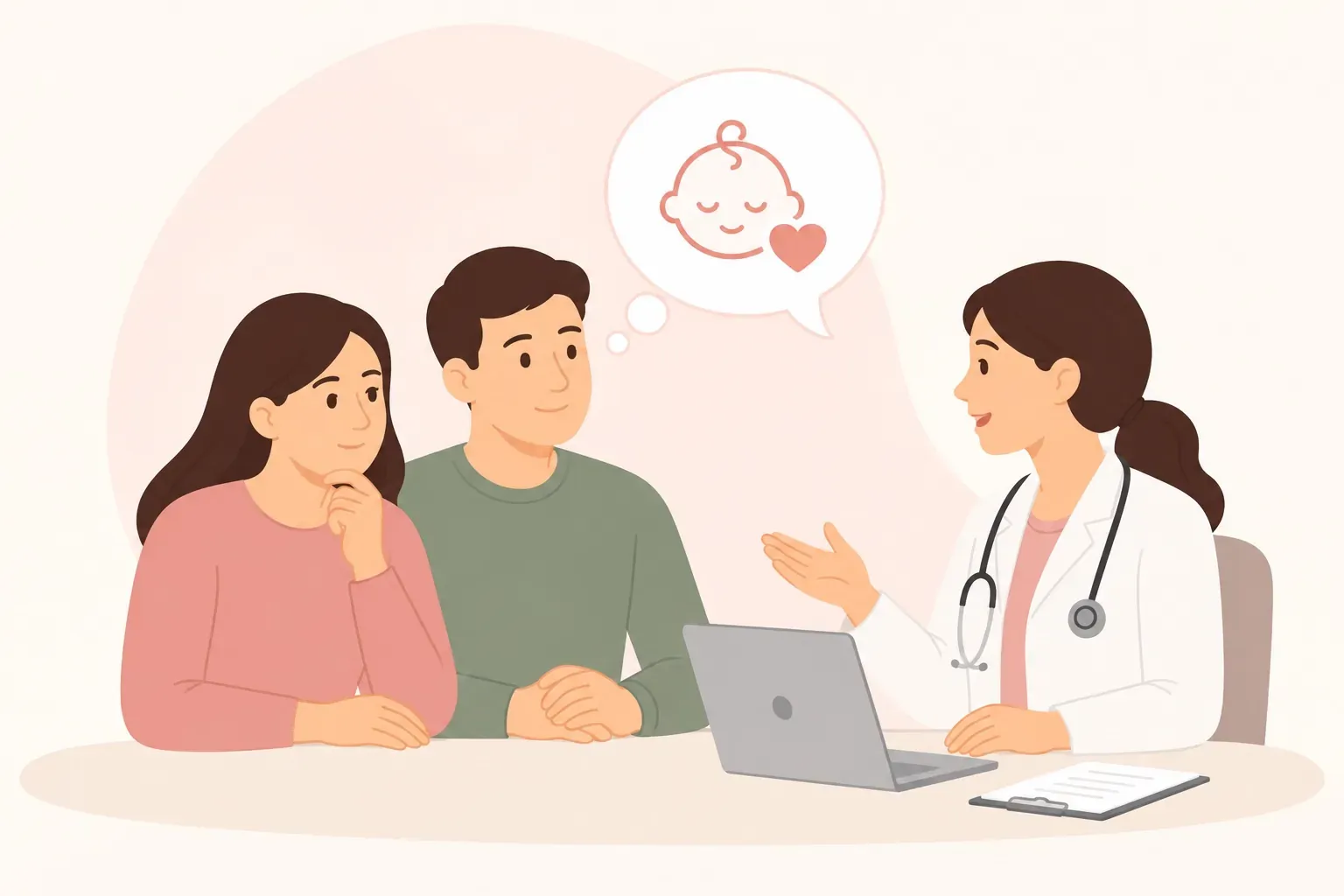A couple consults a fertility specialist about conception, reproductive health and the next steps in their fertility journey.