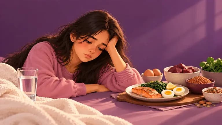 Woman experiencing fatigue linked to heavy periods and low iron