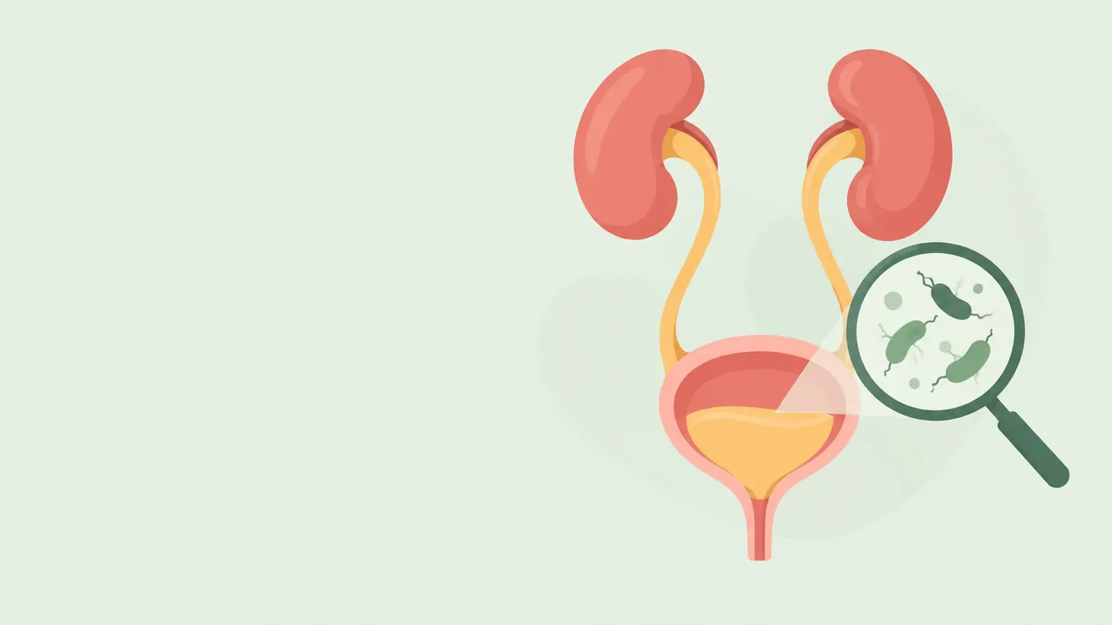 Vector illustration of the urinary tract with magnified bacteria.