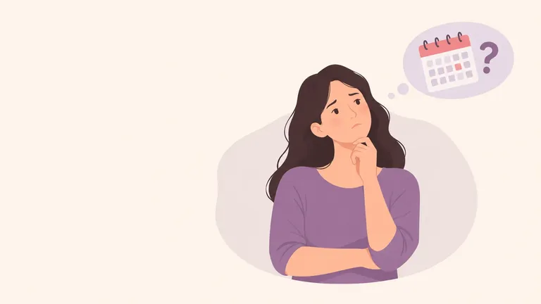 Woman wondering about irregular periods, represented by a menstrual calendar and question mark.
